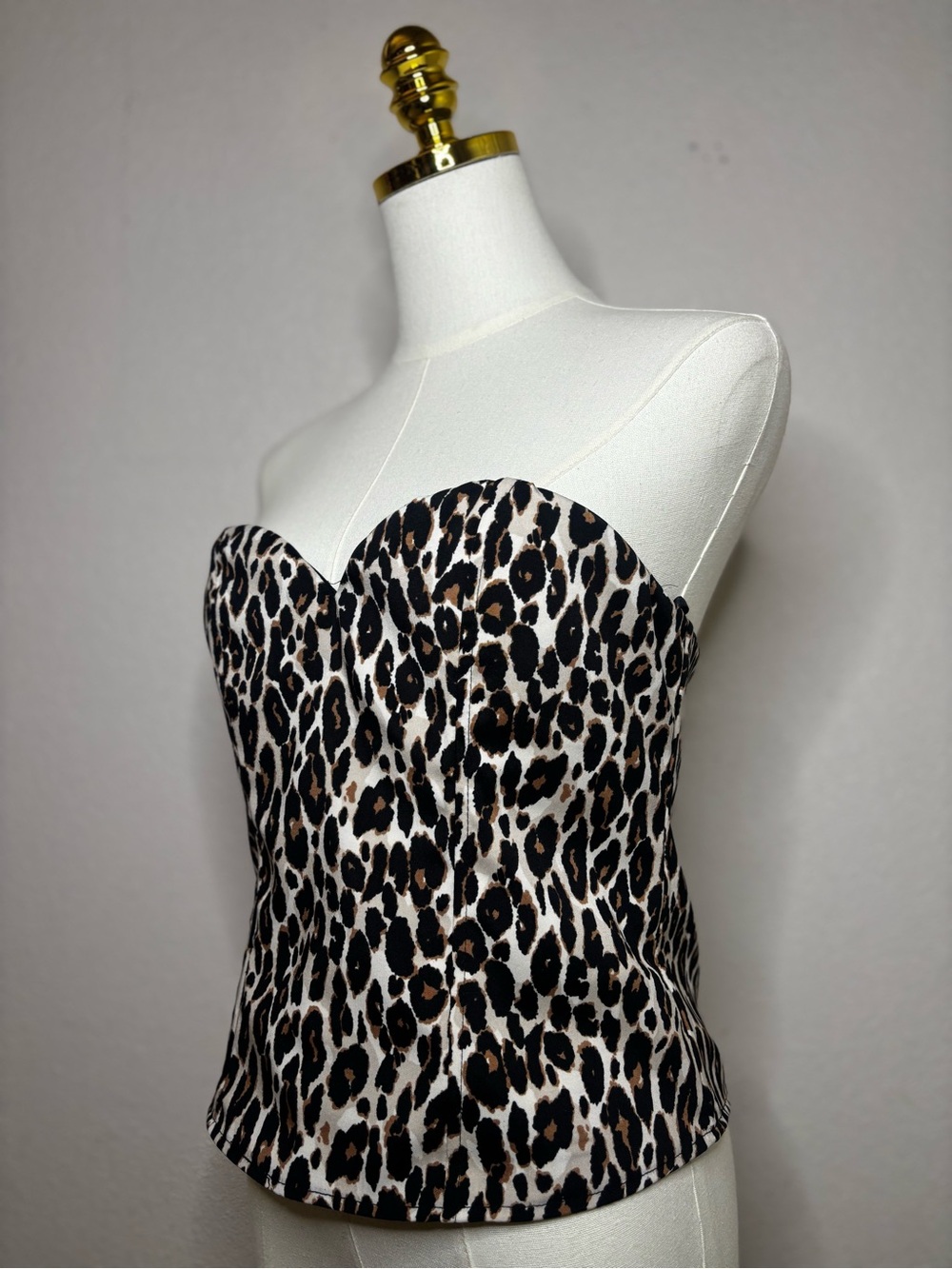 Strapless Leopard Print Bustier Corset Top - Black and Brown